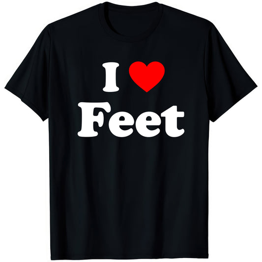 I ❤ Feet — rude adult humour T-shirt from Rude Toad, black unisex tee with white text and a red heart.