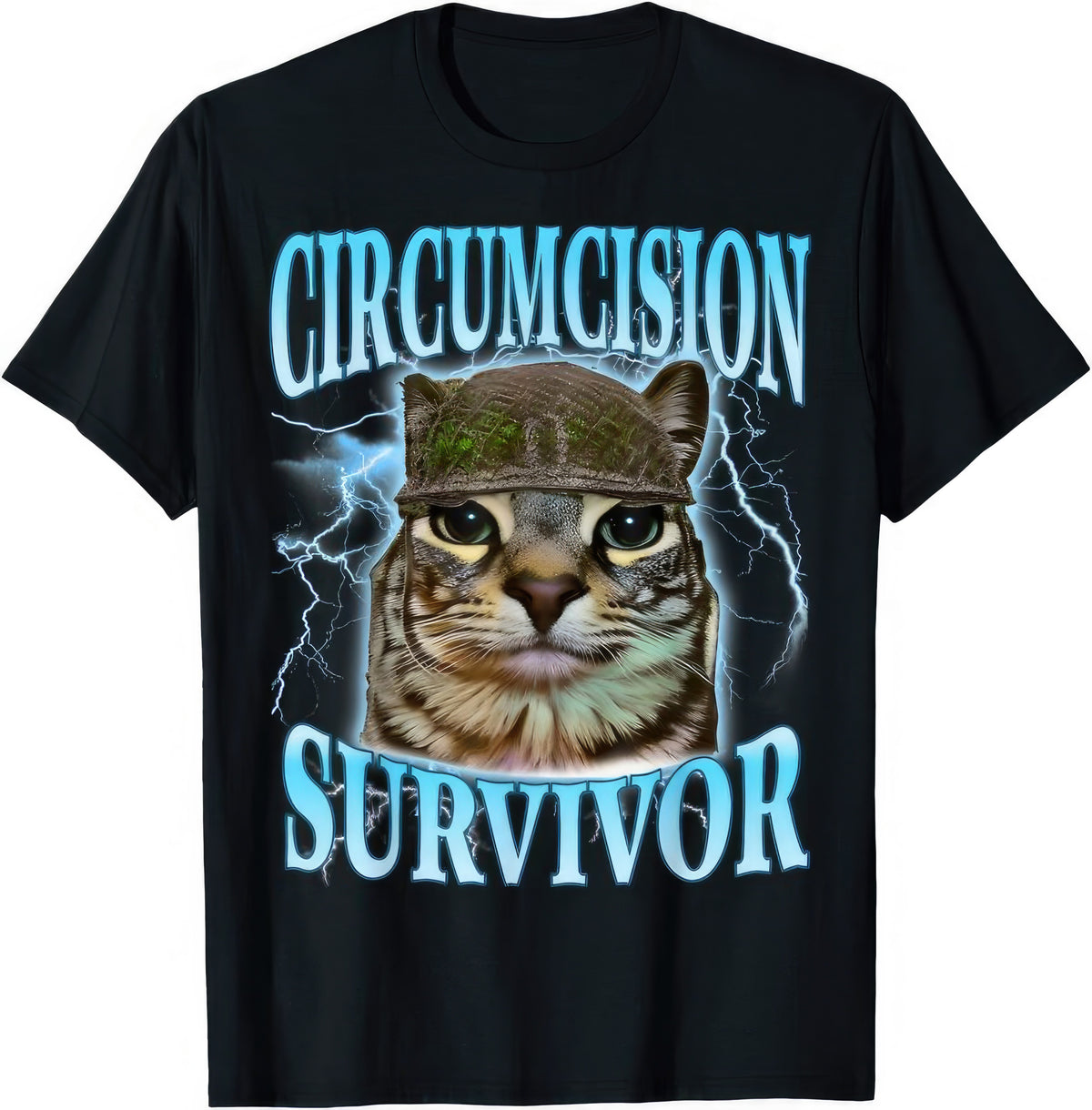 Circumcision Survivor rude adult humour T-shirt — black tee reading CIRCUMCISION SURVIVOR