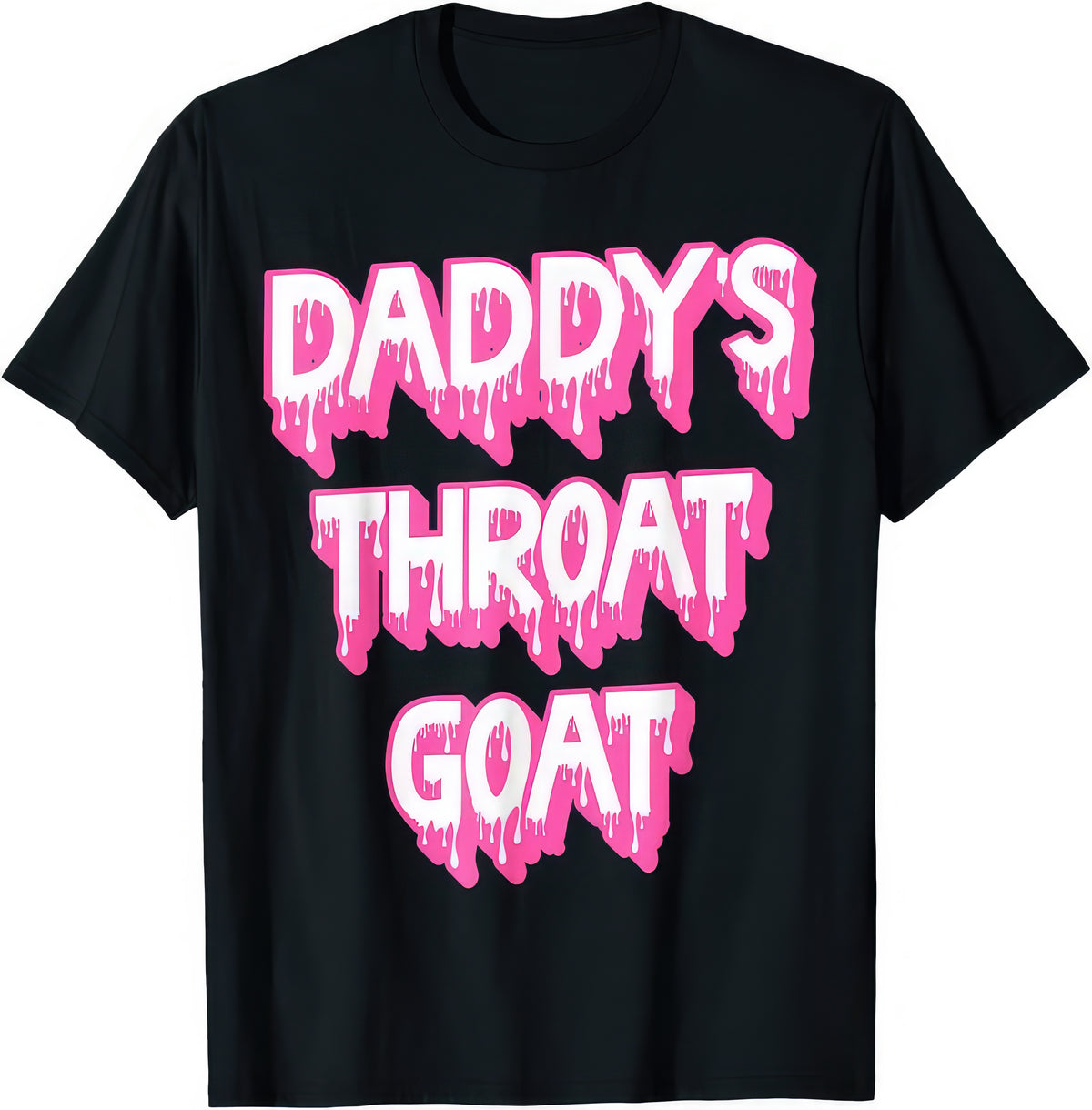 Daddy's Throat Goat rude adult humour T-shirt — black tee reading DADDY'S THROAT GOAT